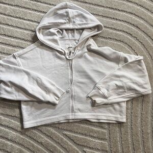 Aerie Cropped White Zip Up